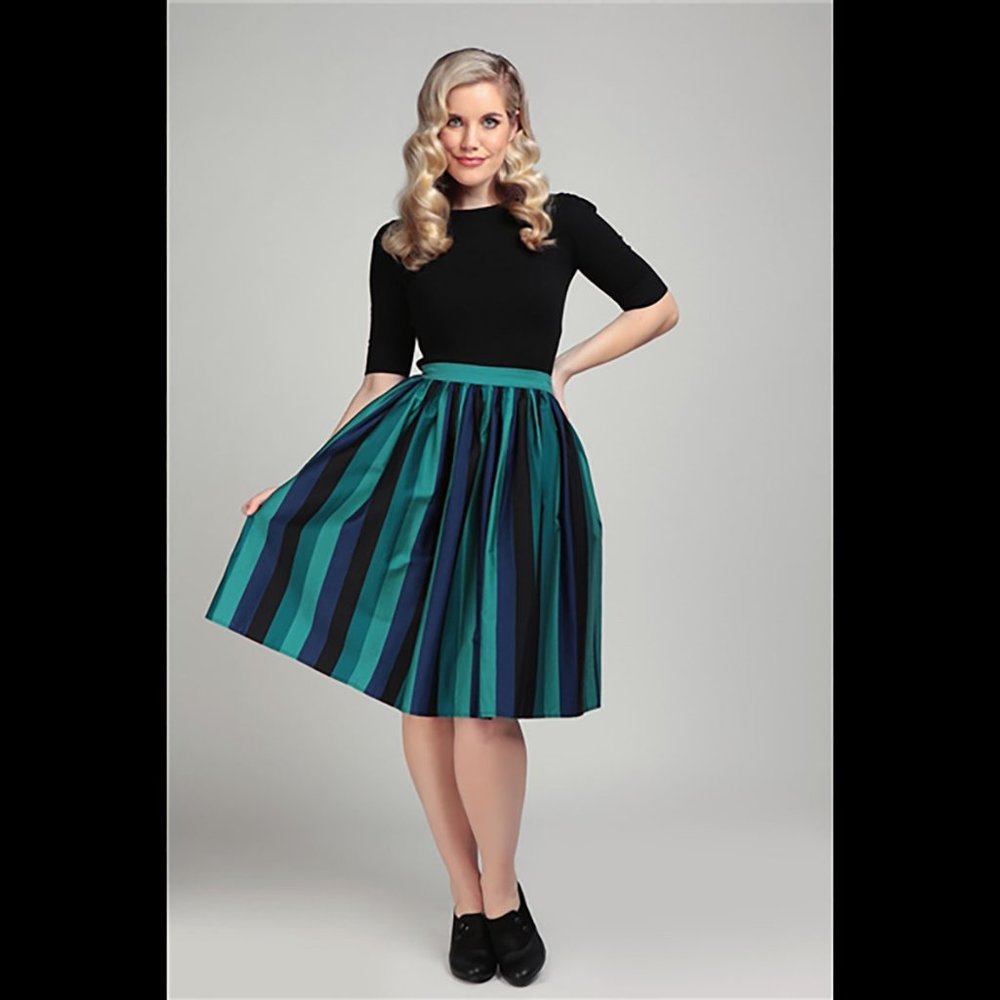 NWT Collectif Jasmine Twilight Stripe Swing Skirt Small UK 10 US 6